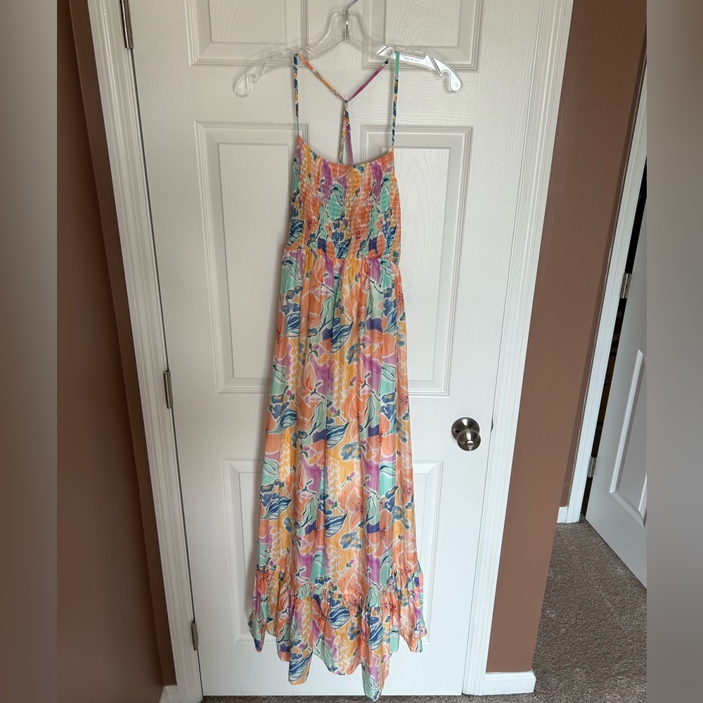 Pink Lily Boutique Floral Symphony Multi Color floral Smocked Maxi Dress